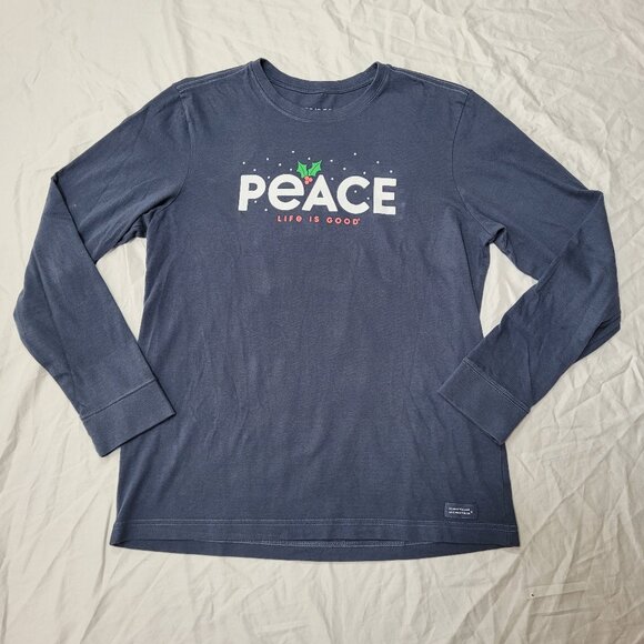 Life is Good Holiday Shirt Long Sleeve Peace Mistletoe Soft Cotton Crewneck - Picture 10 of 10